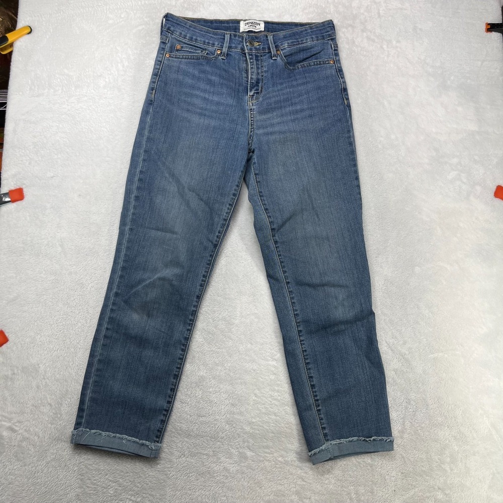 Denizen Levi's Mid Rise Boyfriend‎ Jeans Women's 8 Blue Denim Frayed Hem - 30X26